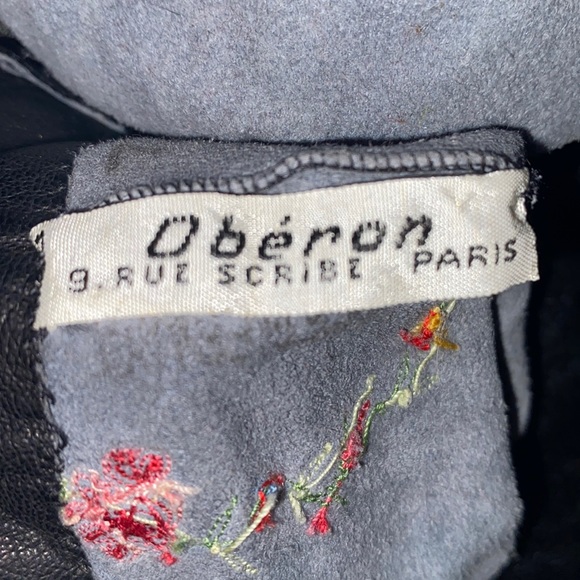 OBERON VINTAGE BLACK EMBROIDERED CALF-SKIN LEATHER GLOVES 3 1/4” Width - Picture 8 of 9